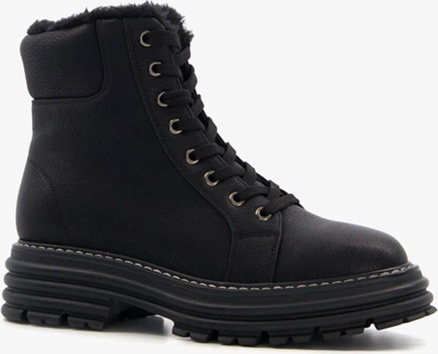 BLUE BOX dames veterboots met teddy voering Zwart