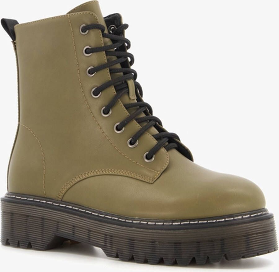 Blue Box dames veterboots taupe groen