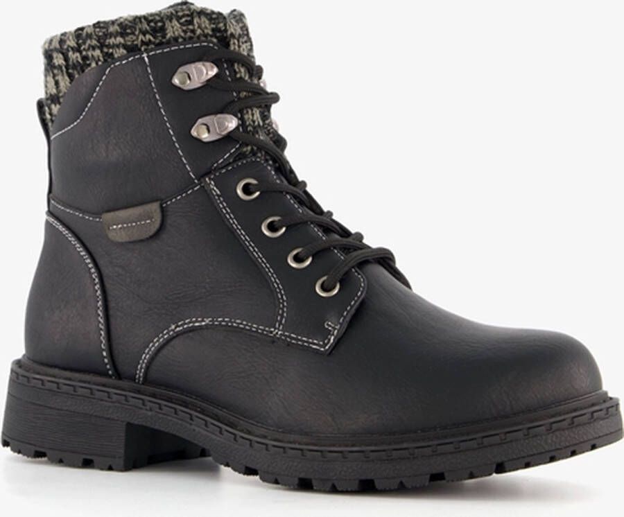 Blue Box dames veterboots zwart met gebreid detail