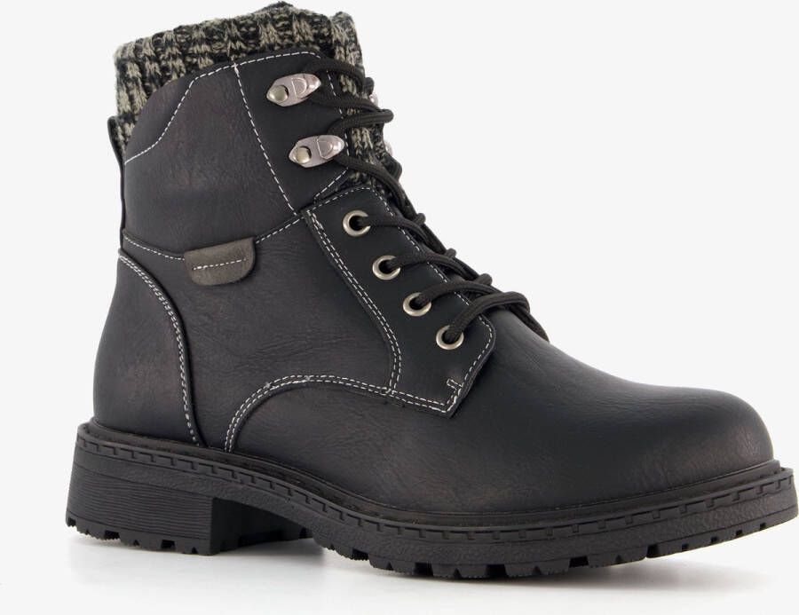 BLUE BOX dames veterboots zwart met gebreid detail