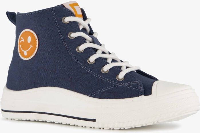 BLUE BOX hoge jongens sneakers met smiley blauw