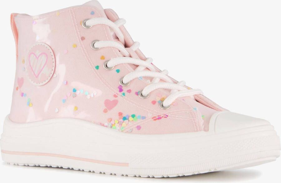 BLUE BOX hoge meisjes sneakers roze met hartjes