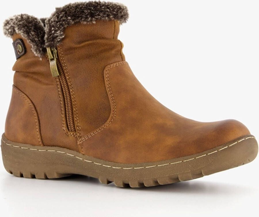 BLUE BOX lage gevoerde dames boots cognac Uitneembare zool