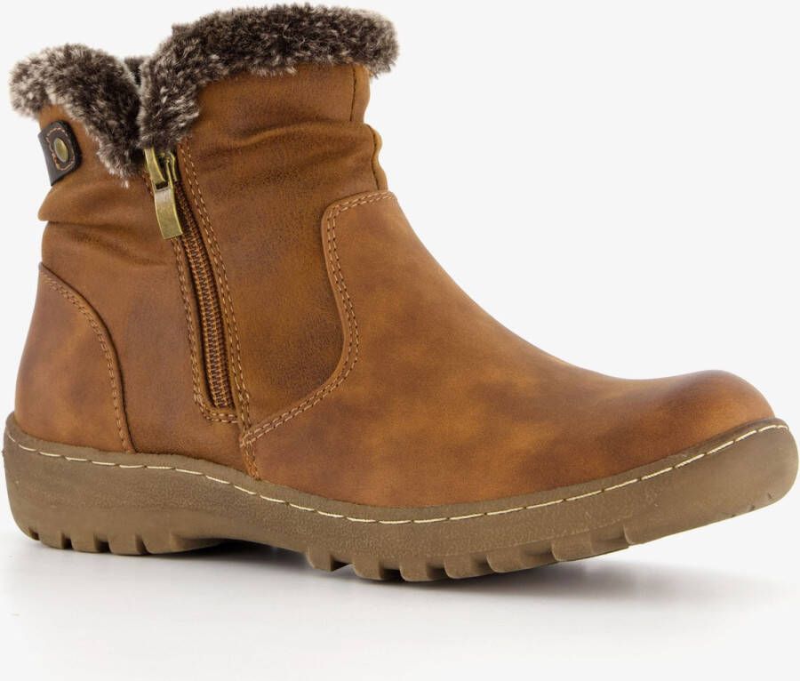 BLUE BOX lage gevoerde dames boots cognac Uitneembare zool