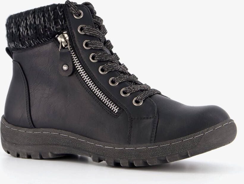 BLUE BOX lage gevoerde dames veterboots zwart Uitneembare zool