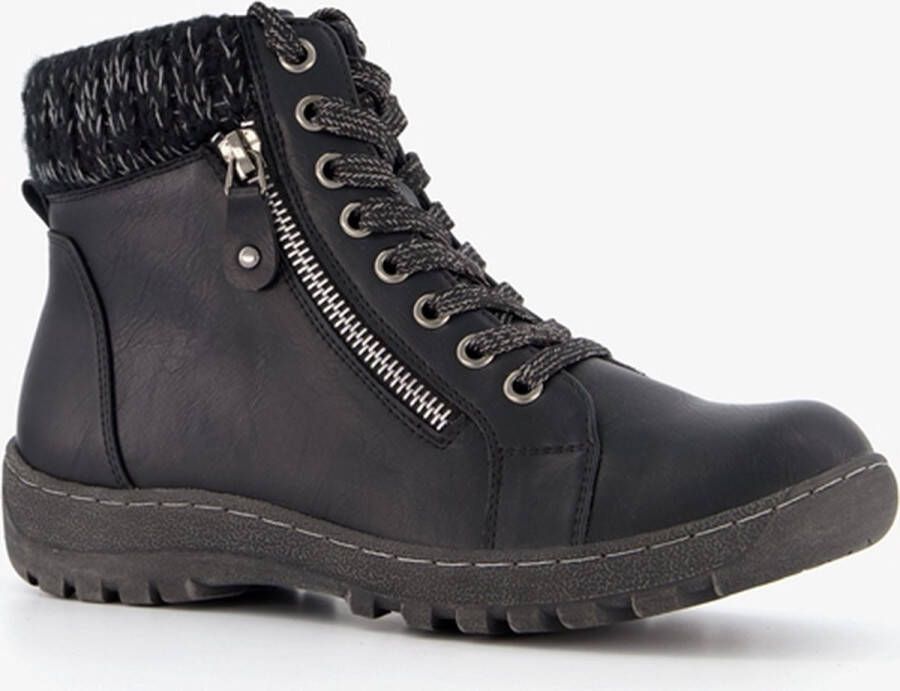 BLUE BOX lage gevoerde dames veterboots zwart Uitneembare zool