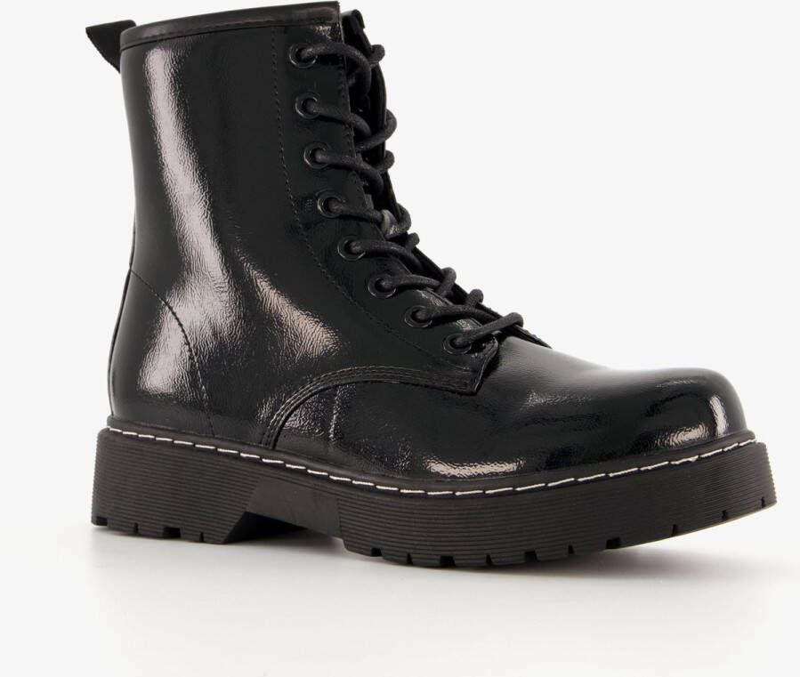 BLUE BOX lak dames veterboots zwart