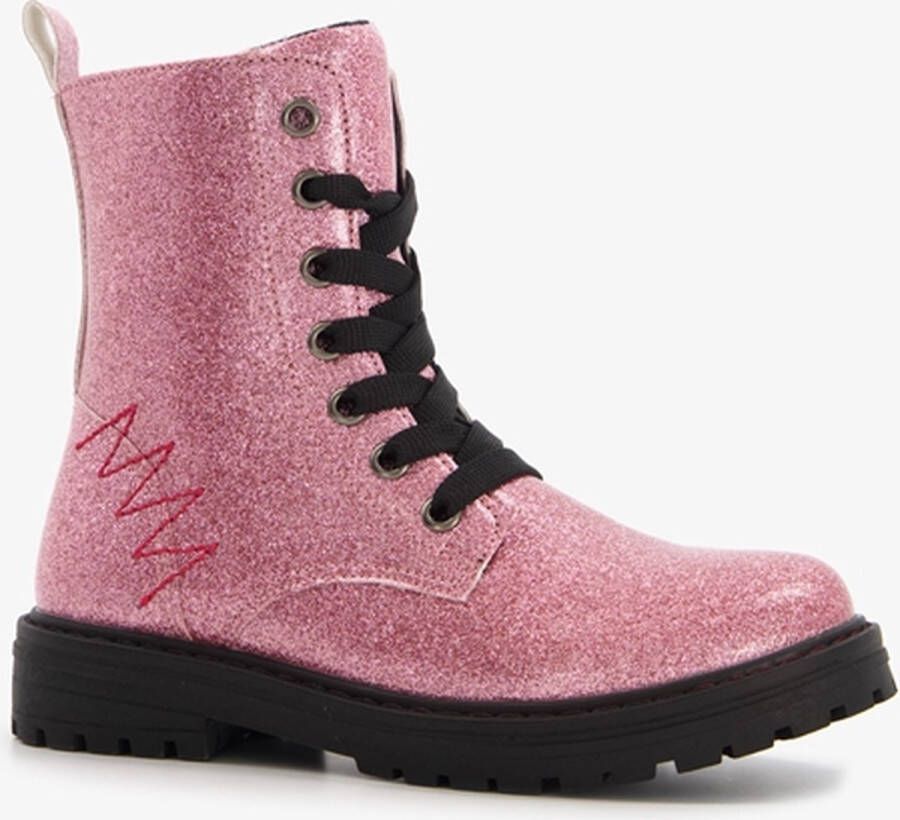 BLUE BOX meisjes veterboots met glitter roze