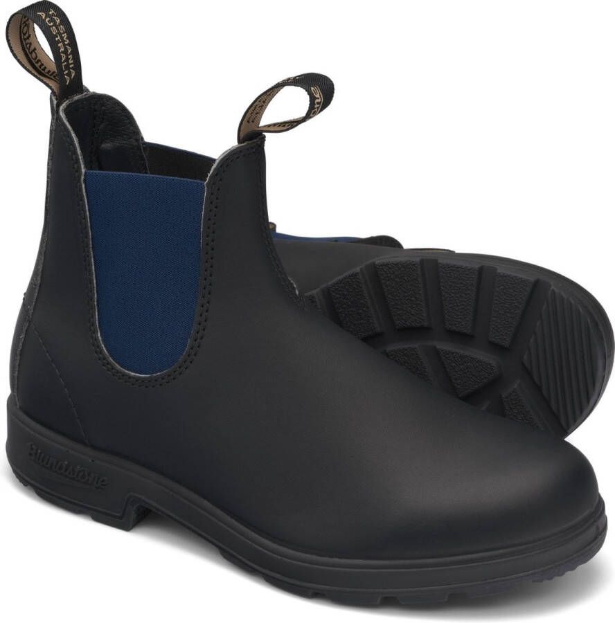 Blundstone Zwarte Leren Enkellaarzen met Marineblauwe Zijelastieken Black Dames