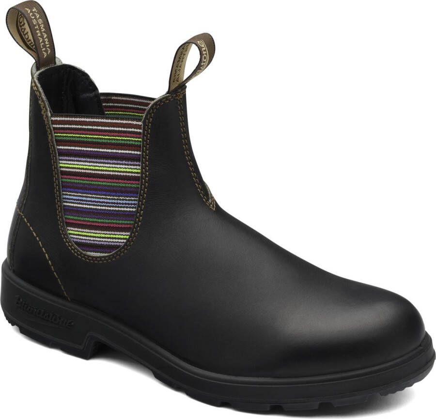 Blundstone Chelsea Stijl Enkellaarzen met Gekleurde Gestreepte Elastieken Black