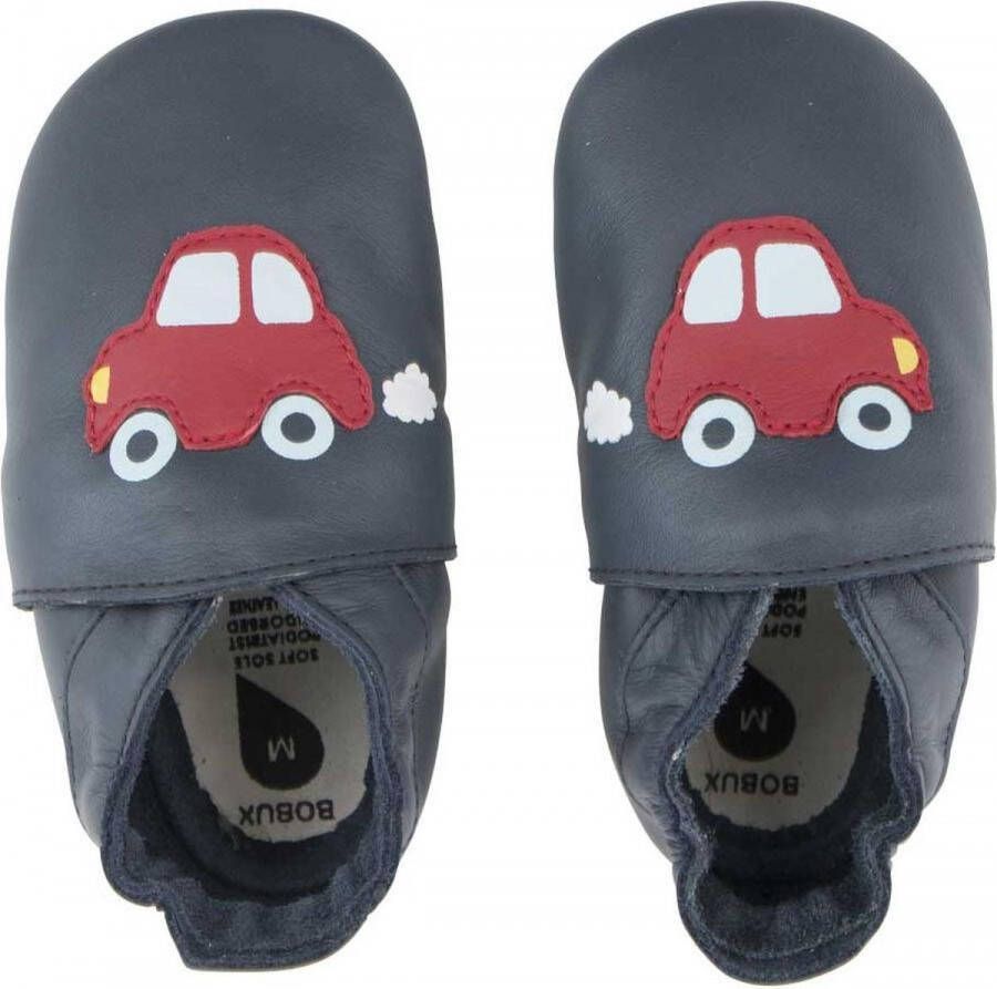 Bobux Soft Soles Lederen Babyslofjes Navy Red Racing Car