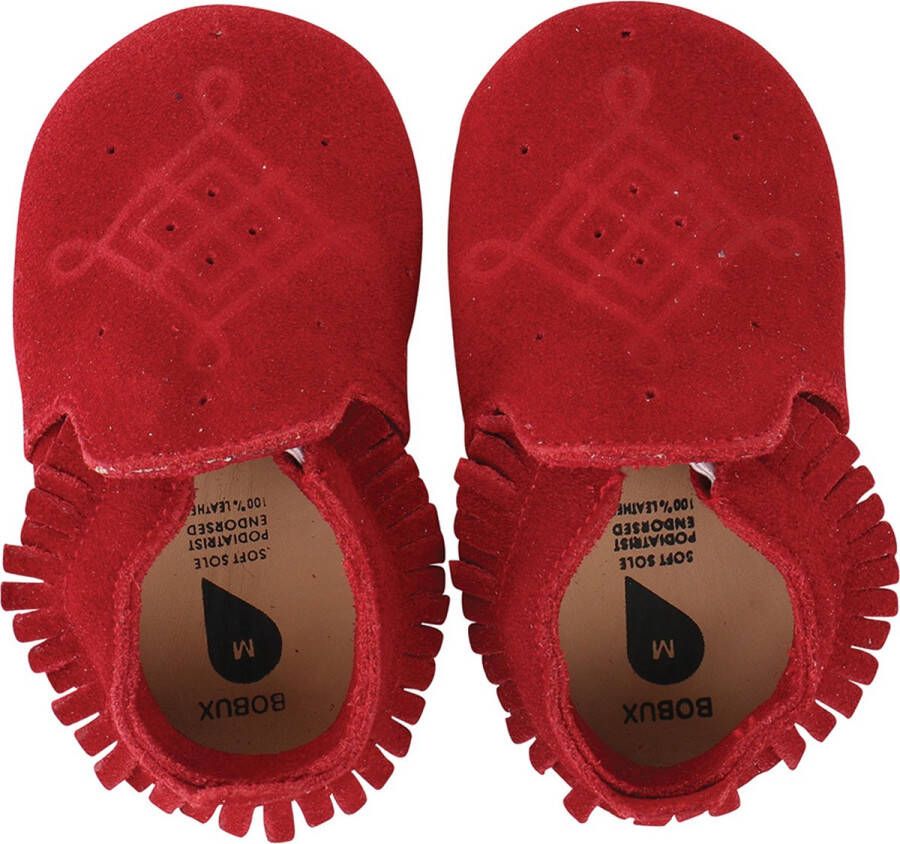 Bobux Soft Soles Suede moccasin red Babyslofjes