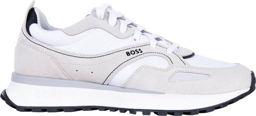 Hugo Boss Leren Sneakers Ronde Neus Logo Vetersluiting Beige Heren