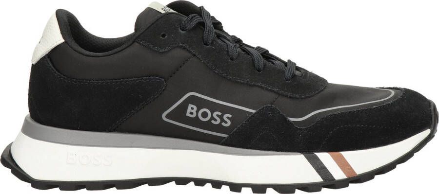 Hugo Boss Zwarte Leren Sneakers Kane Runn Black Heren