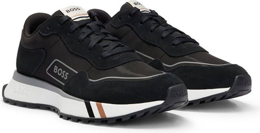 Hugo Boss Zwarte Leren Sneakers Kane Runn Black Heren