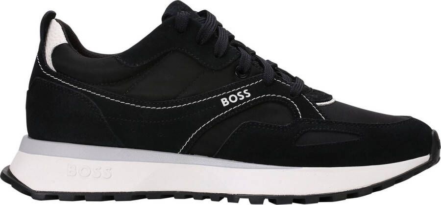 Hugo Boss Zwarte Leren Sneakers met Contrasterend Logo Black Heren