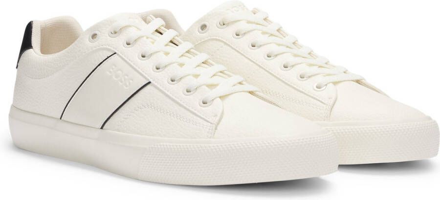 Hugo Boss Witte Leren Sneakers Rubber Zool Veters White Heren