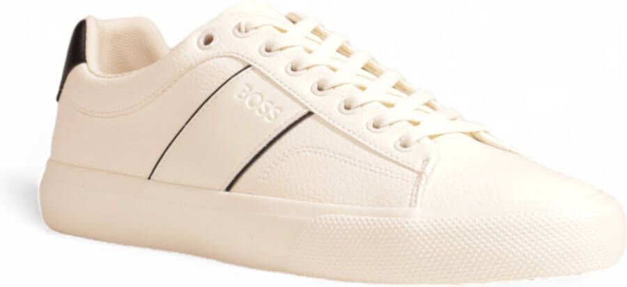 Hugo Boss Witte Leren Sneakers Rubber Zool Veters White Heren