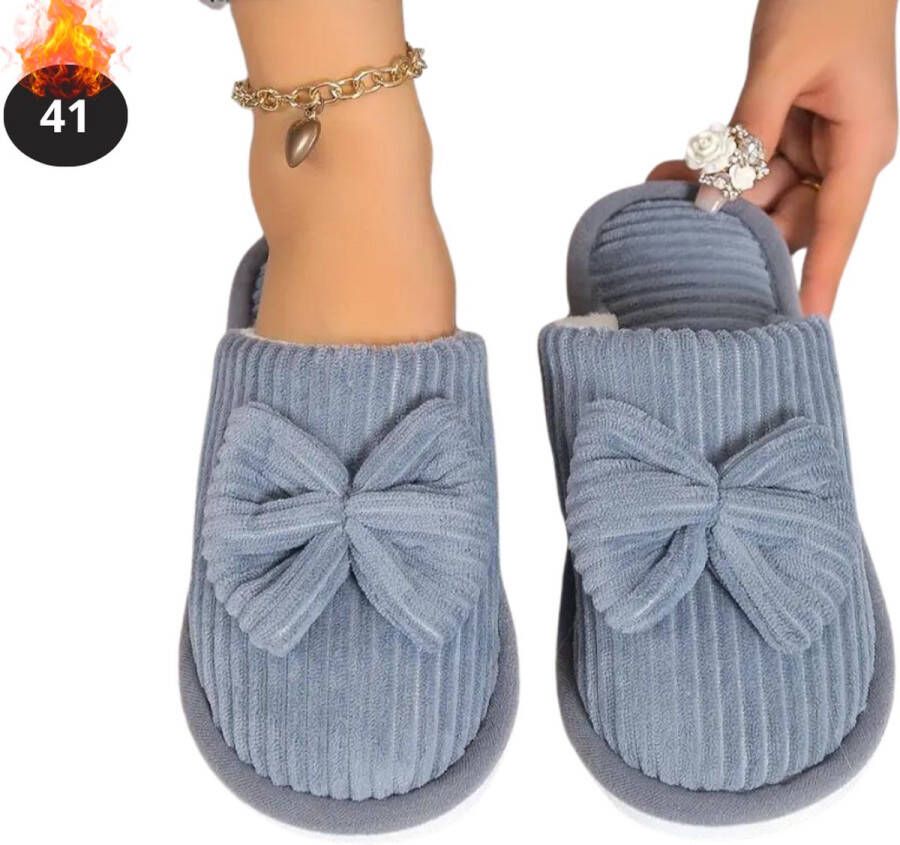 Bovista Warme Pantoffels Sloffen Slippers Pluche Blauw