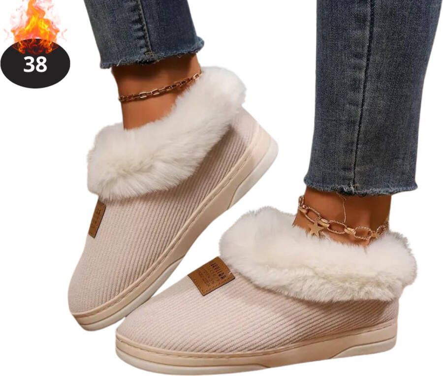 Bovista Warme Pantoffels Sloffen Slippers Pluche Creme Roze