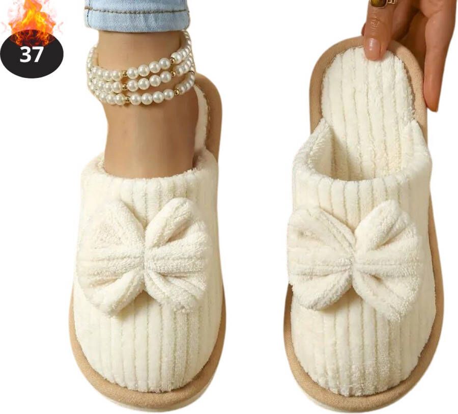 Bovista Warme Pantoffels Sloffen Slippers Pluche Wit