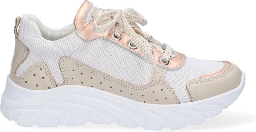 Braqeez 421306-501 Meisjes Lage Sneakers Wit Goud Leer Veters