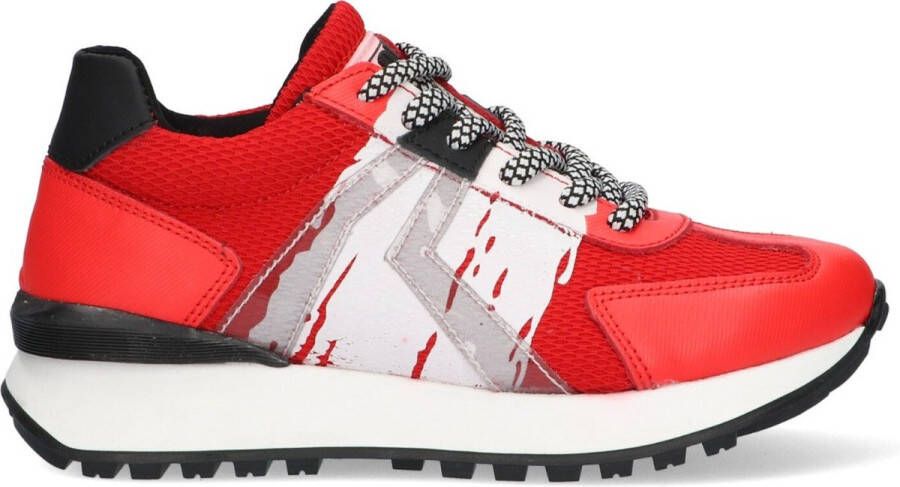 Braqeez 422271-541 Jongens Lage Sneakers Rood Wit Leer Veters