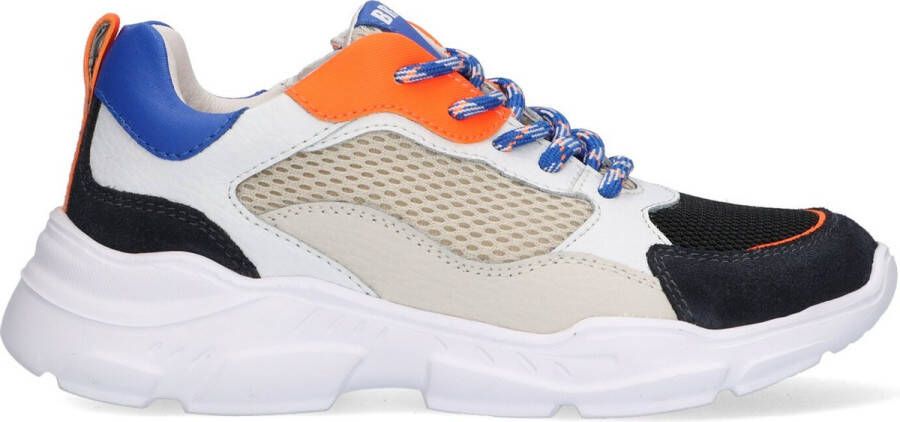 Braqeez 422283-429 Jongens Lage Sneakers Wit Blauw Oranje Leer Veters