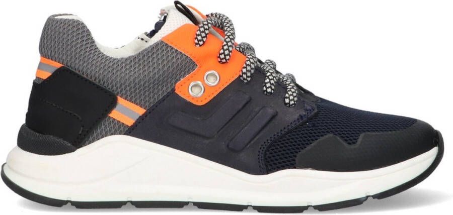 Braqeez 422480-529 Jongens Lage Sneakers Blauw Oranje Leer Veters