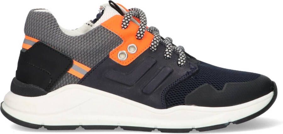 Braqeez 422480 529 Jongens Lage Sneakers Blauw Oranje Leer Veters