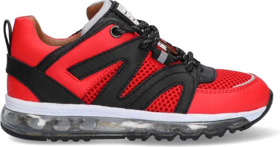 Braqeez 422861 541 Jongens Lage Sneakers Rood Zwart Leer Veters