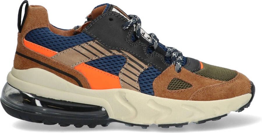 Braqeez 422964 413 Jongens Lage Sneakers Bruin Blauw Oranje Groen Multi Leer Veters