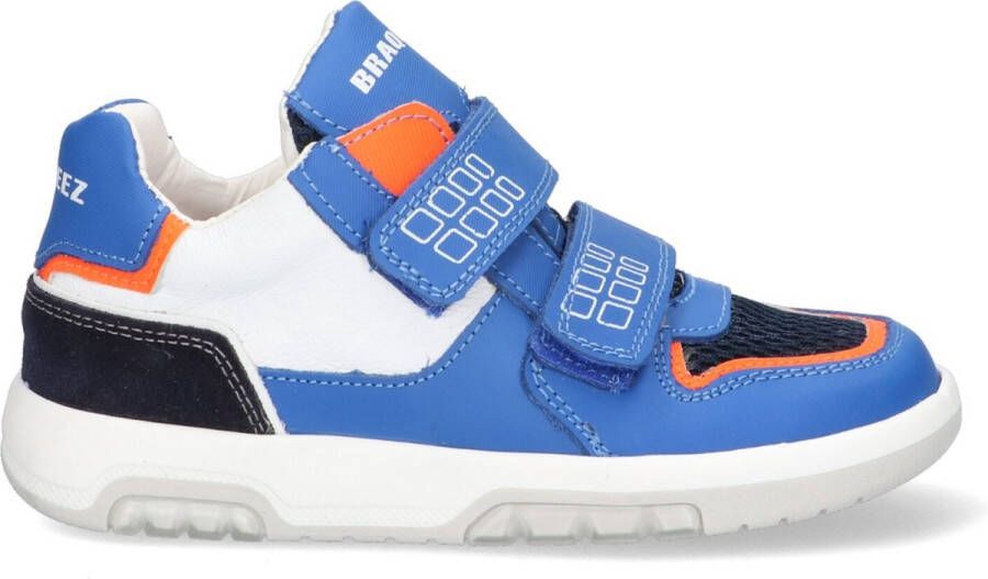 Braqeez 423352-523 Jongens Lage Sneakers Wit Blauw Oranje Leer Klittenband