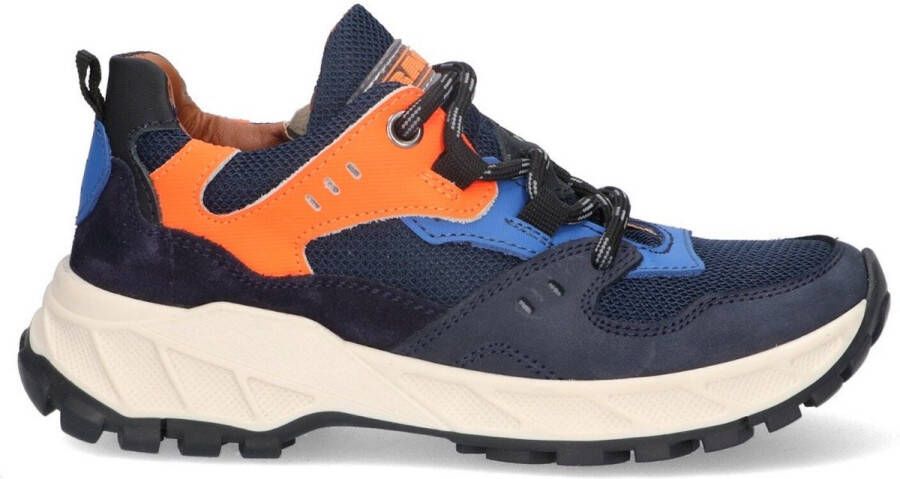 Braqeez 423921-529 Jongens Lage Sneakers Blauw Oranje Blauw Nubuck Veters