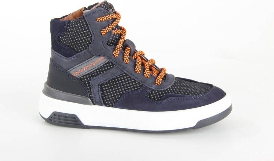 Braqeez 423944-529 Jongens Hoge Sneakers Blauw Oranje Blauw Nubuck Veters - Foto 2