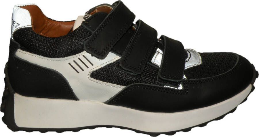 Braqeez 423981-589 Jongens Lage Sneakers Zwart Wit Nubuck Klittenband