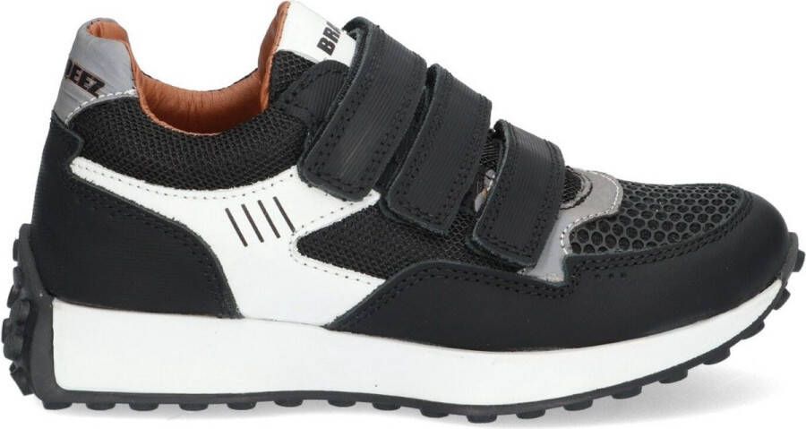 Braqeez 423981-589 Jongens Lage Sneakers Zwart Wit Nubuck Klittenband