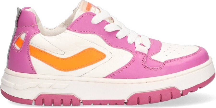 Braqeez 424254-579 Meisjes Lage Sneakers Roze Wit Oranje Leer Veters