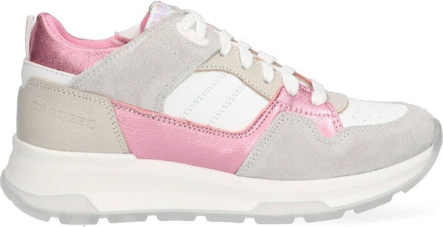 Braqeez 424263-401 Meisjes Lage Sneakers Wit Grijs Roze Leer Veters