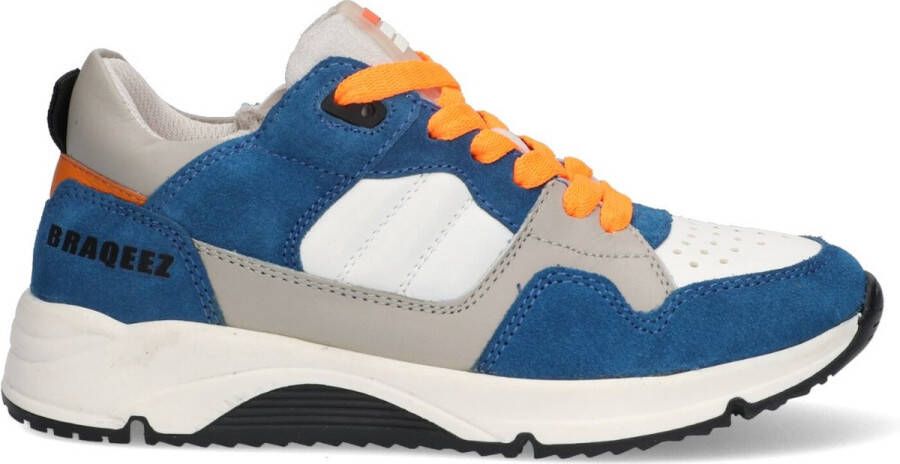 Braqeez 424265-423 Jongens Lage Sneakers Blauw Grijs Oranje Wit Suède Veters