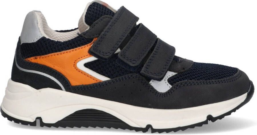 Braqeez 424269-129 Jongens Lage Sneakers Blauw Grijs Oranje Nubuck Suède Klittenband