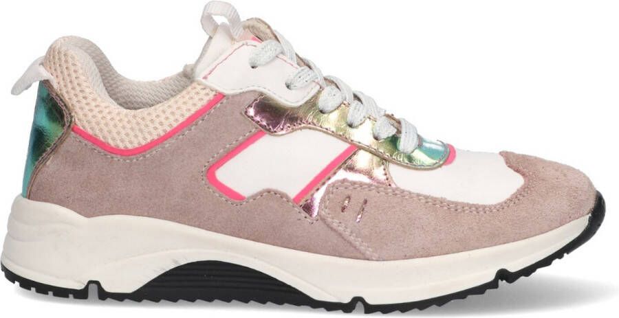 Braqeez 424482-998 Meisjes Lage Sneakers Roze Multicolor Suède Veters