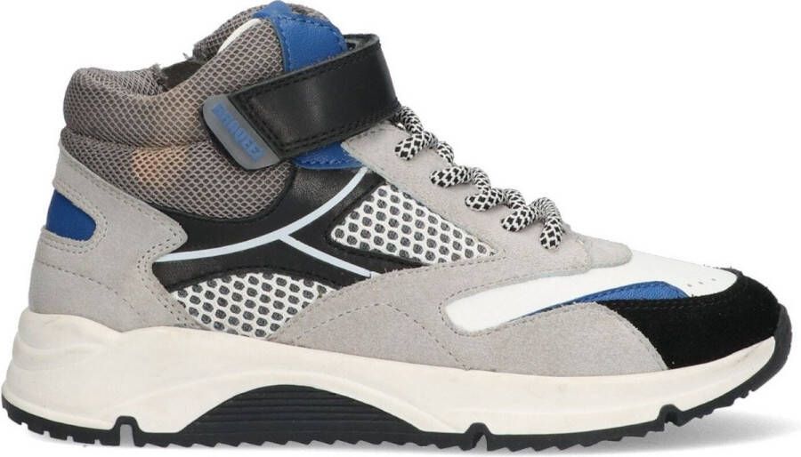 Braqeez 424621-481 Jongens Hoge Sneakers Grijs Blauw Zwart Leer Veters