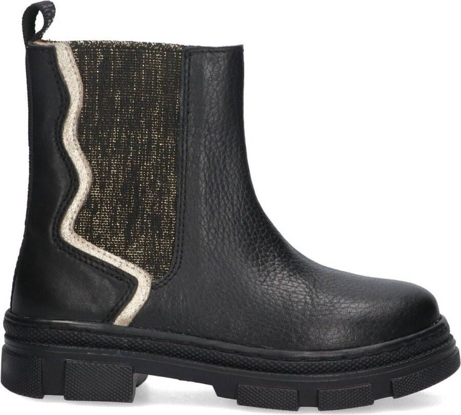 Braqeez 424661-589 Meisjes Chelsea Boots Zwart Leer Elastiek Met Rits