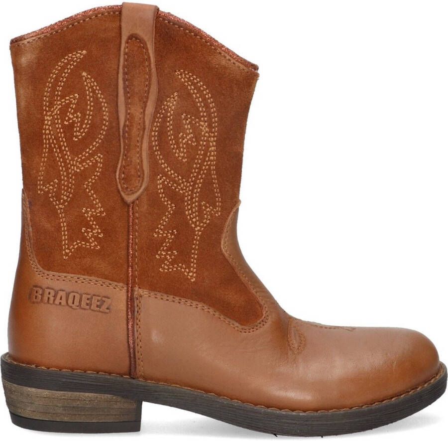 Braqeez 424730-513 Meisjes Cowboy Boots Bruin Leer Ritssluiting