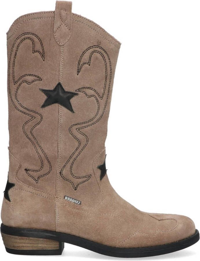 Braqeez 424739-408 Meisjes Cowboy Boots Taupe Suède Ritssluiting