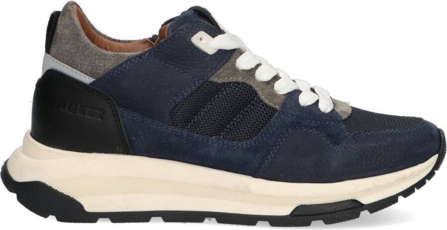 Braqeez 424970-129 Jongens Lage Sneakers Blauw Grijs Zwart Leer Veters