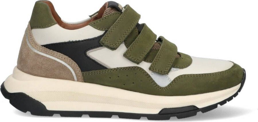 Braqeez 424972-469 Jongens Lage Sneakers Groen Grijs Leer Klittenband