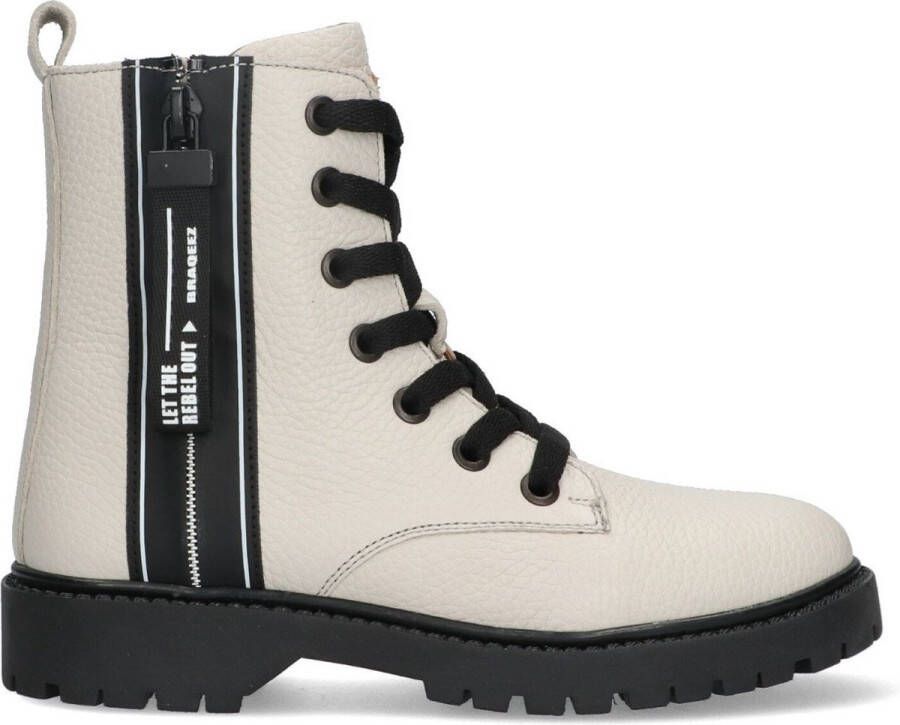 Braqeez Belle Boot Meisjes Biker Boots Beige Leer Veters