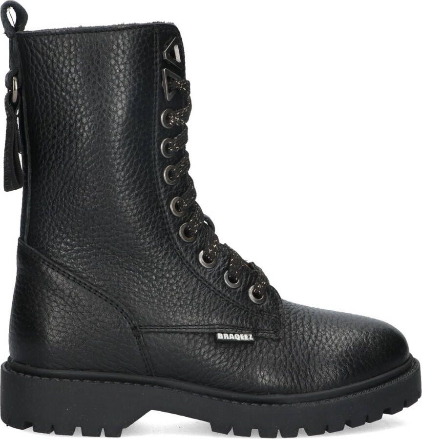 Braqeez Belle Boot Meisjes Biker Boots Zwart Suède Veters